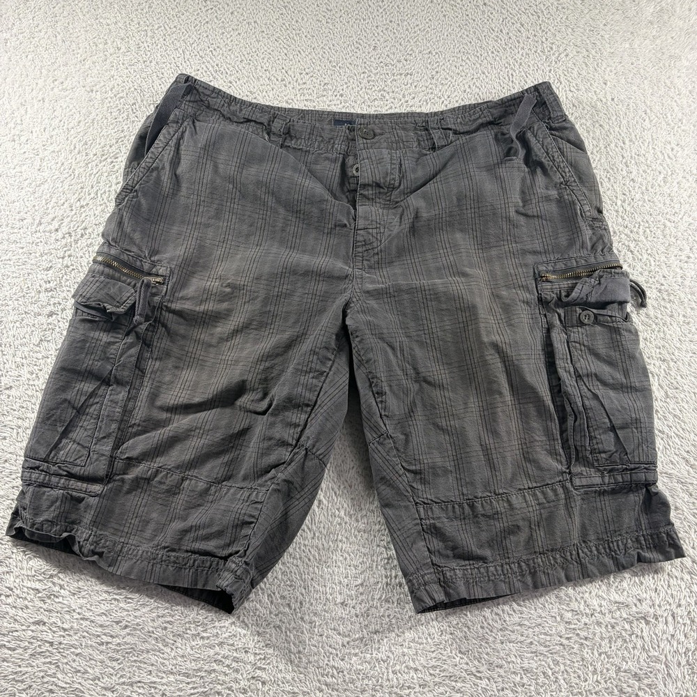 VINTAGE French‎ Connection Cargo Shorts Mens 38 Gray Plaid Y2K Retro Utility